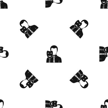 Gülümseme maskesi tutan işadamı desen sorunsuz siyah