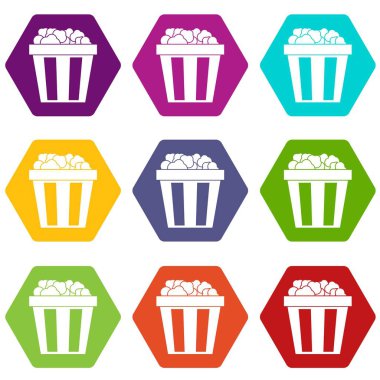 Renk altı yüzlü kutu patlamış mısır simgesi ayarla