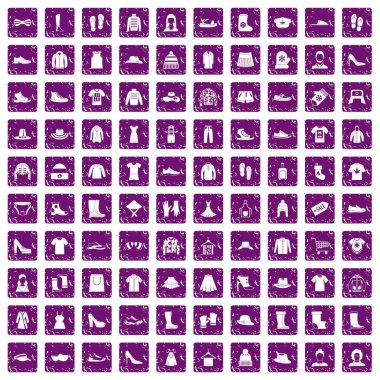 100 paçavra simgeler grunge mor ayarla