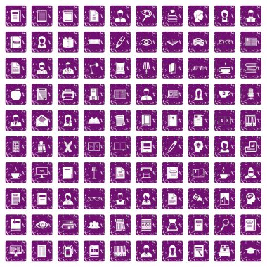 100 okuyucu simgeler grunge mor ayarla