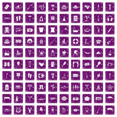 100 rekreasyon simgeler grunge mor ayarla