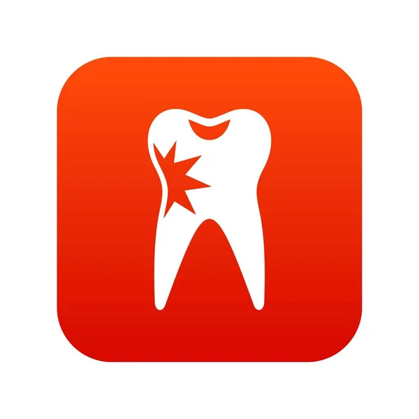 Icono de diente agrietado rojo digital — Archivo Imágenes Vectoriales