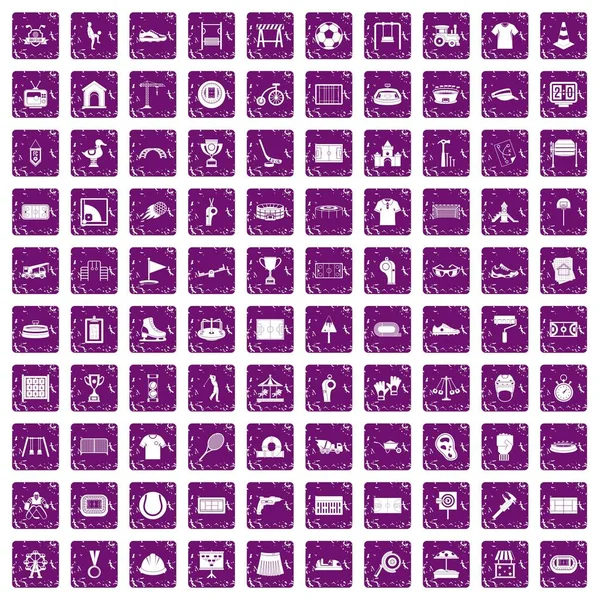 100 游乐场图标设置 grunge 紫色 — 图库矢量图片