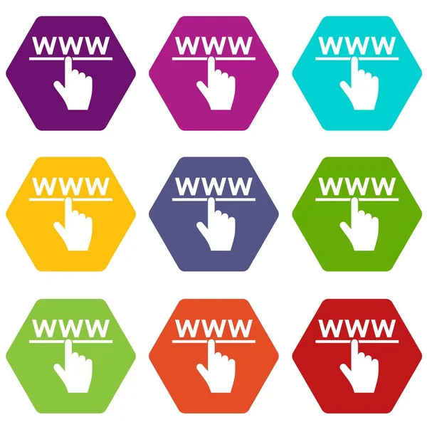 Hand cursor and website icon set color hexahedron — Stock Vector