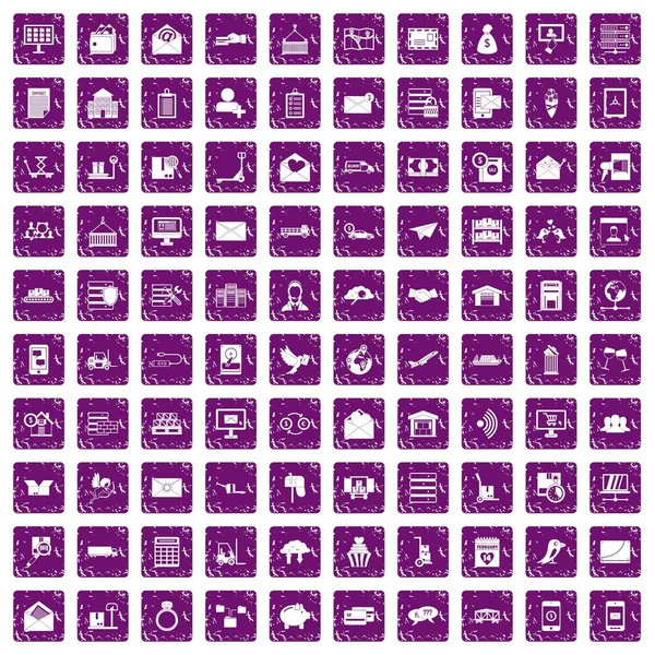 100 posta Servisi simgeler grunge mor ayarla