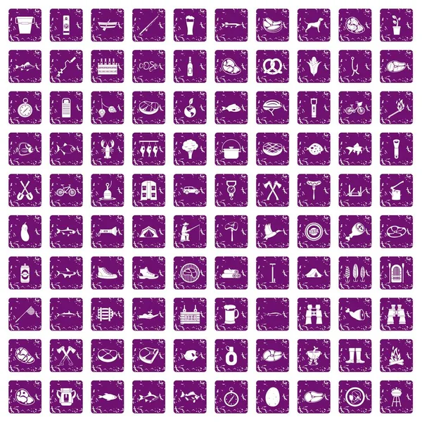 100 Barbekü simgeler grunge mor ayarla