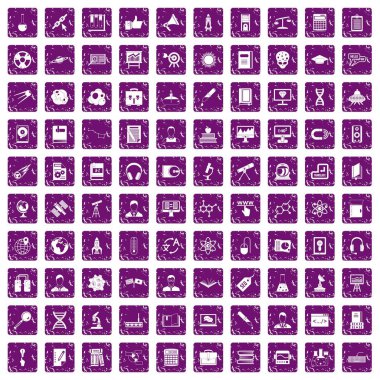 100 araştırmacı bilim simgeler grunge mor ayarla