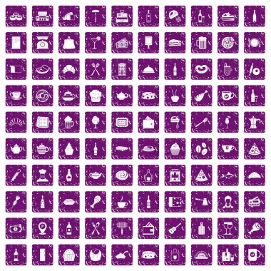 100 Restoran simgeler grunge mor ayarla