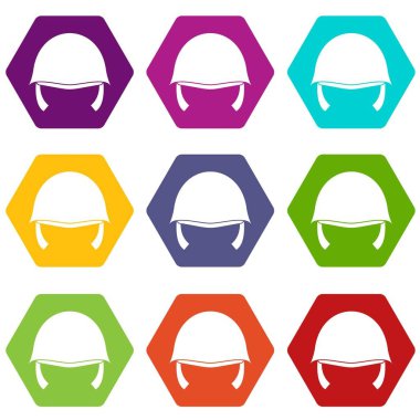 Renk altı yüzlü askeri kask Icon set