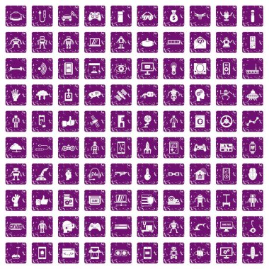 100 robot simgeler grunge mor ayarla