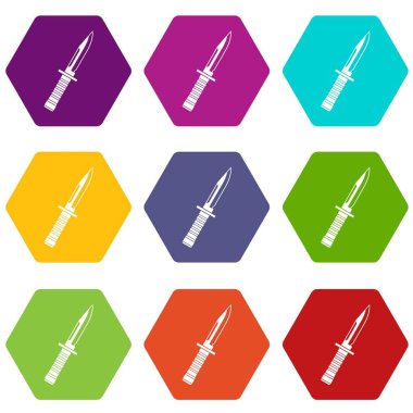 Renk altı yüzlü askeri bıçak Icon set