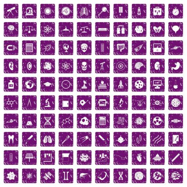 100 bilim simgeler grunge mor ayarla