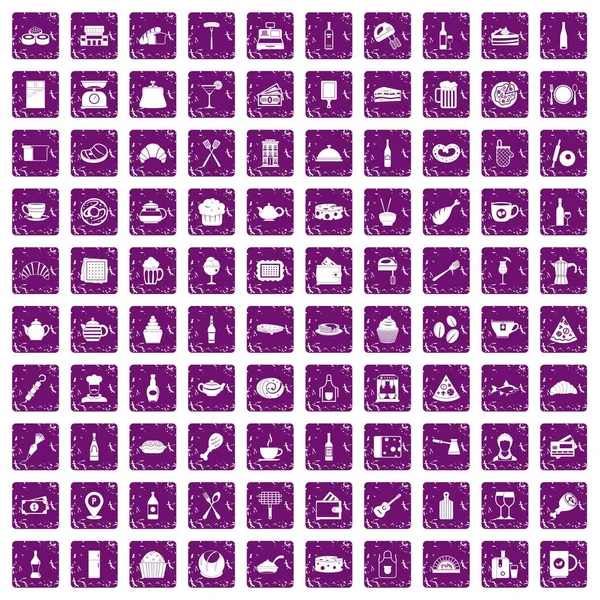 100 Restoran simgeler grunge mor ayarla