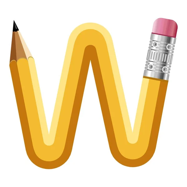 Letra w icono de lápiz, estilo de dibujos animados — Archivo Imágenes Vectoriales
