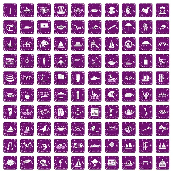 100 gemi simgeler yelken grunge mor ayarla