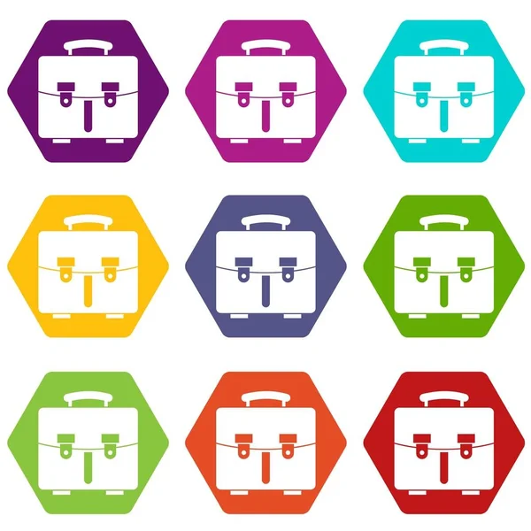Renk altı yüzlü diplomat çanta Icon set — Stok Vektör