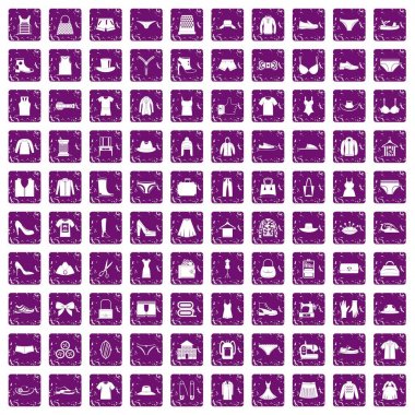 100 dikiş simgeler grunge mor ayarla