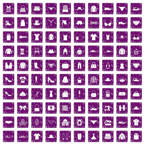 100 dikiş simgeler grunge mor ayarla