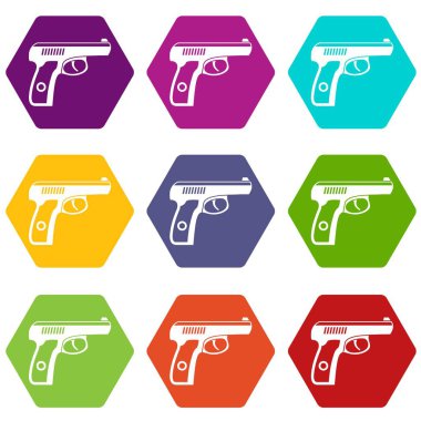 Renk altı yüzlü silah Icon set