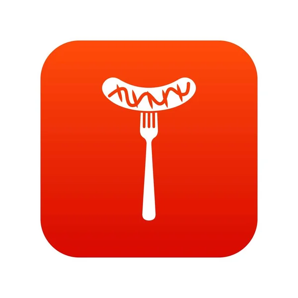 Salsicha grelhada em um ícone de mostarda de garfo vermelho digital —  Vetores de Stock