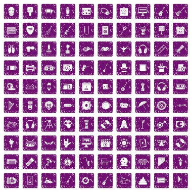 100 gösteri iş ikonları/simgeleri grunge mor ayarla