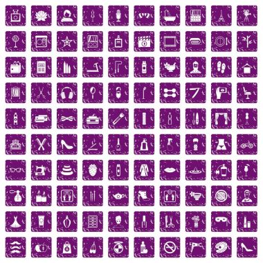 100 güzellik ve makyaj simgeler grunge mor ayarla