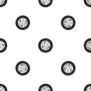 Sosis, domates ve zeytin pizza desen sorunsuz siyah