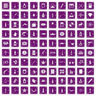 100 kaçakçılık ürünler simgeler grunge mor ayarla