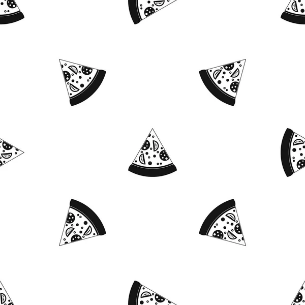 Slice of pizza pattern seamless black — Stock Vector