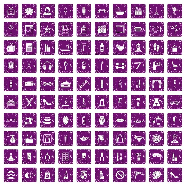 100 güzellik ve makyaj simgeler grunge mor ayarla