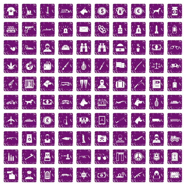 100 kaçakçılık simgeler grunge mor ayarla