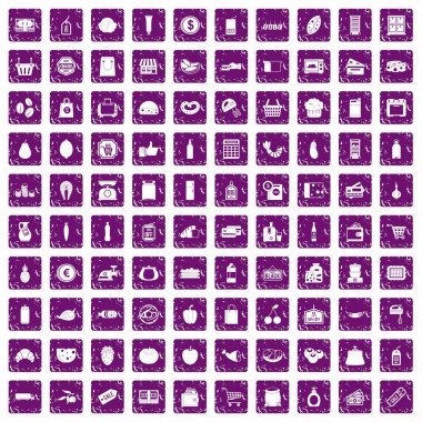 100 süpermarket simgeler grunge mor ayarla