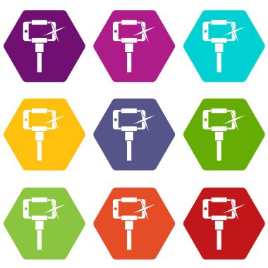 Selfie sopa simgesini smartphone cep telefonu ile fotoğraf çekmek renk altı yüzlü ayarla