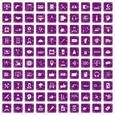 100 destek simgeler grunge mor ayarla