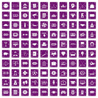 100 piyango simgeler grunge mor ayarla