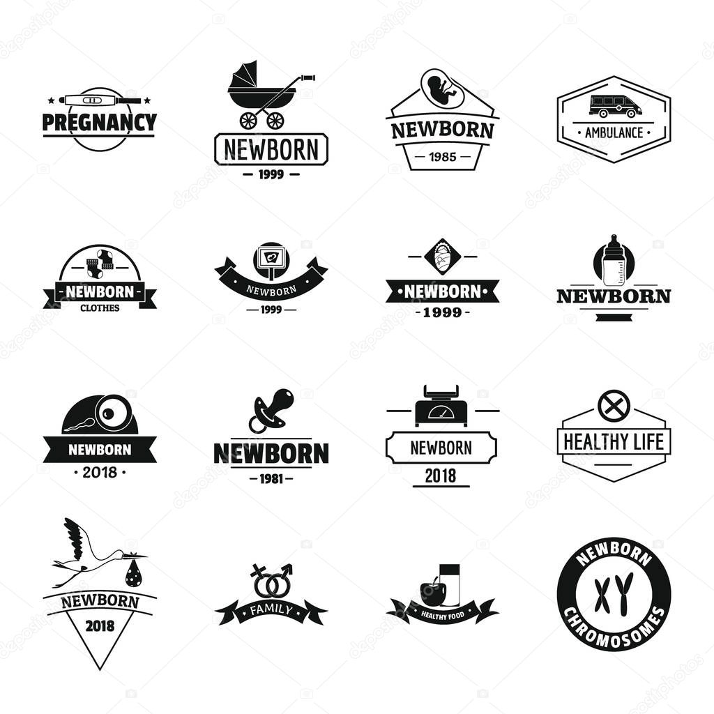 Newborn logo icons set. Simple illustration of 16 newborn logo vector icons for web