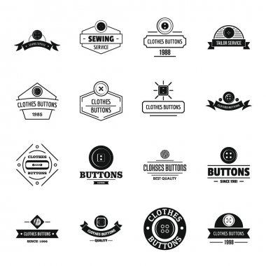 Dikiş logo Icons set, basit tarzı kıyafetler düğme