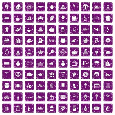 100 ödül simgeler grunge mor ayarla