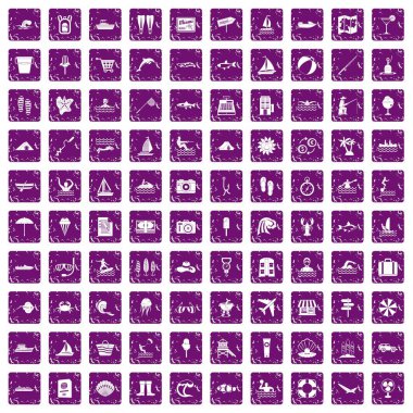 100 su rekreasyon simgeler grunge mor ayarla