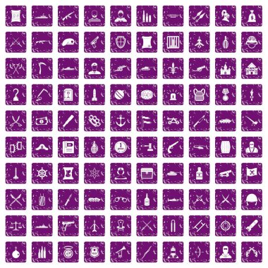 100 silah simgeleri grunge mor ayarla