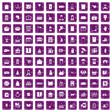 100 kutusu simgeleri grunge mor ayarla