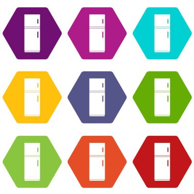 Renk altı yüzlü buzdolabı Icon set