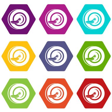 Renk altı yüzlü kendi kendine karşı tekerlek Icon set