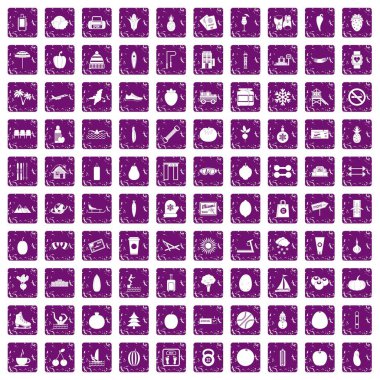 100 sağlık simgeler grunge mor ayarla