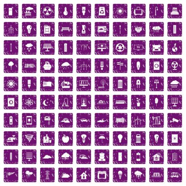 100 yel değirmenleri simgeler grunge mor ayarla