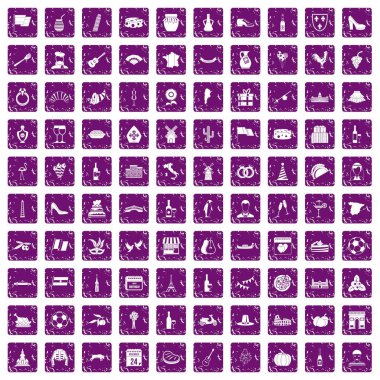 100 şarap simgeler grunge mor ayarla