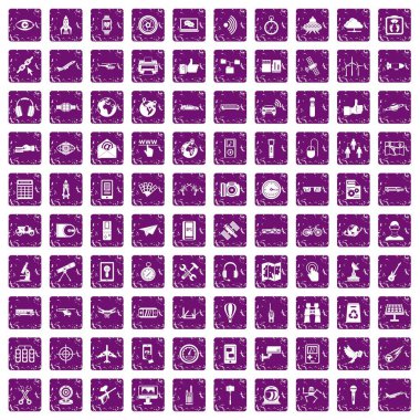 100 kablosuz teknoloji simgeleri grunge mor ayarla