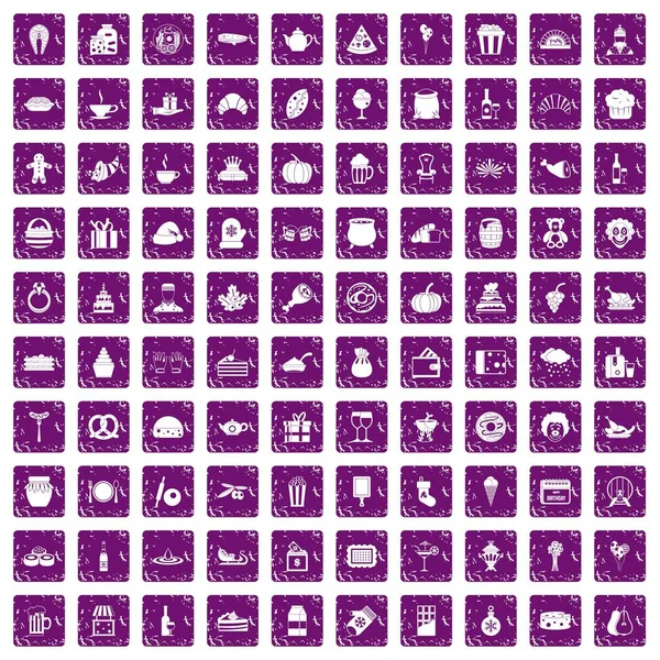 100 bounty icons set grunge purple — Stock Vector