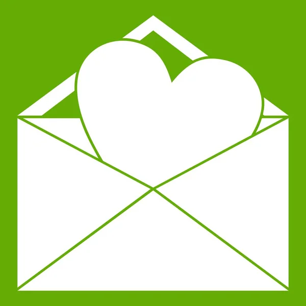 Kalp simgesi yeşil ile açık zarf — Stok Vektör