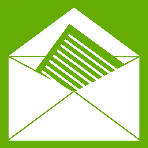 Enveloppe ouverte avec feuille de papier icône verte — Image vectorielle